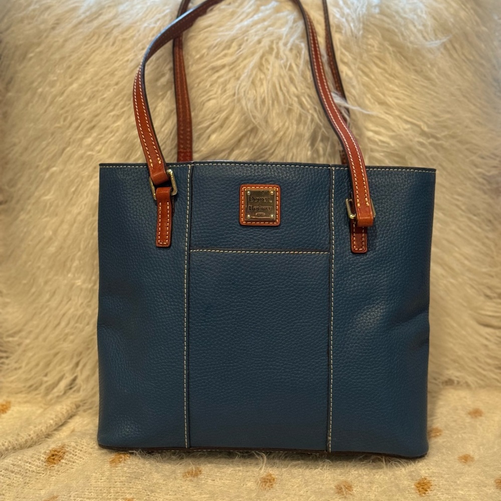 Dooney & Bourke Blue Tote with Brown Straps